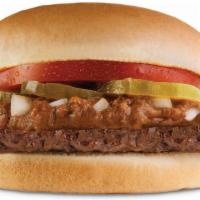 Hamburger · 100% all beef patty served on a fresh bun with Original Tommy's famous chili, hand sliced be...