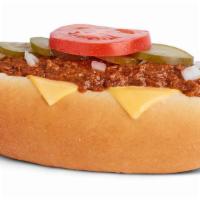Chili Hot Dog With Cheese · Chili Hot Dog with Cheese. Most popular. Hot dog served on a fresh bun with original tommy's...