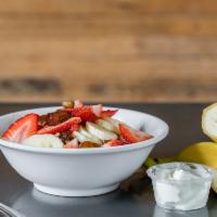 Granola Bowl · Gluten-free available. Organic hemp granola, strawberries, banana, dates. Choice of milk or ...