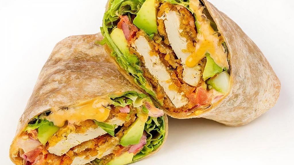 Twister Wrap · plant-based chicken (grilled, crispy, or Buffalo), avocado, cucumber salsa, mixed lettuce, ranch or chipotle sauce, whole wheat tortilla, side of your choice