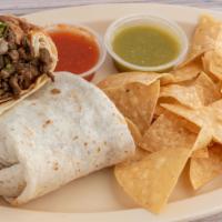 Burrito Box · With your choice of of meat, (steak, chicken, carnitas, al pastor) cheese,  rice, beans in a...