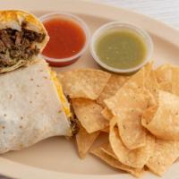 California Burrito · With your choice of of meat, (steak, chicken, carnitas, al pastor) fries, cheese, pico de ga...