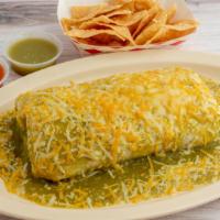 Wet Burrito · With your choice of of meat, (steak, chicken, carnitas, al pastor,) red or green sauce on to...