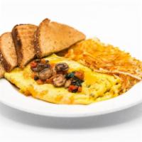 Veggie Omelet · Sautéed Mushrooms, Diced Tomato,. Spinach, and Muenster Cheese.