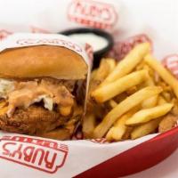 Southern Fried Chicken Sandwich · Hand-Battered, Golden-Fried Chicken Breast, Topped with Ruby's Chicken Sauce, Dill Pickle Sl...