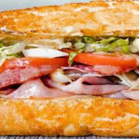 Tony Soprano · Turkey, Ham, Salami, Italian Dressing, Provolone. All sandwiches are served hot with dirty s...