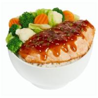 Regular Grilled Teriyaki Glazed Salmon · Fresh, grilled salmon, glazed with teriyaki sauce, green onions and sesame seeds. .