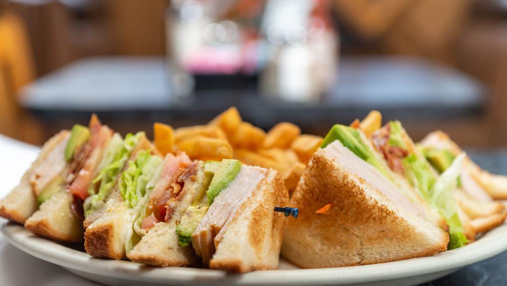 Club Sandwich · Mayo, lettuce, tomato, turkey, bacon, avocado.