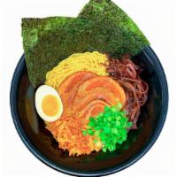 Tonkotsu Miso Ramen · (miso pork broth: pork chashu, seasoned egg, kikurage, fish cake, green onion, crispy onion,...