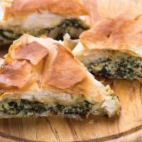 Spanakopita · Mille feuille, spinach, onions, feta cheese.