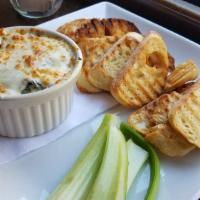 Spinach Artichoke Dip · I mean everyone likes spinach artichoke dip right ours is house made served with toasted bag...
