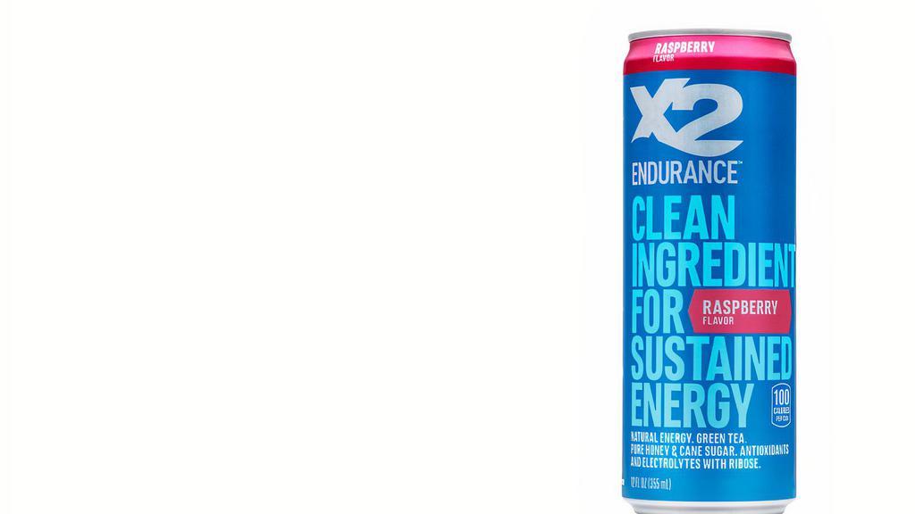 X2 Endurance™ Clean Energy Drink - Raspberry (100 Cals) · • SUSTAINED ENERGY: X2 ENDURANCE provides long-lasting energy with only clean ingredients and a great taste. • CLEAN INGREDIENTS: X2 uses only clean ingredients like natural caffeine and antioxidants from green tea, and four natural sugars, including pure honey and cane sugar. • NO CRASH: Natural caffeine with fast and slow acting sugars provide long-lasting energy with no crash or jitters. • GREAT TASTE: X2 is non-carbonated and slightly sweetened making it great for any occasion
