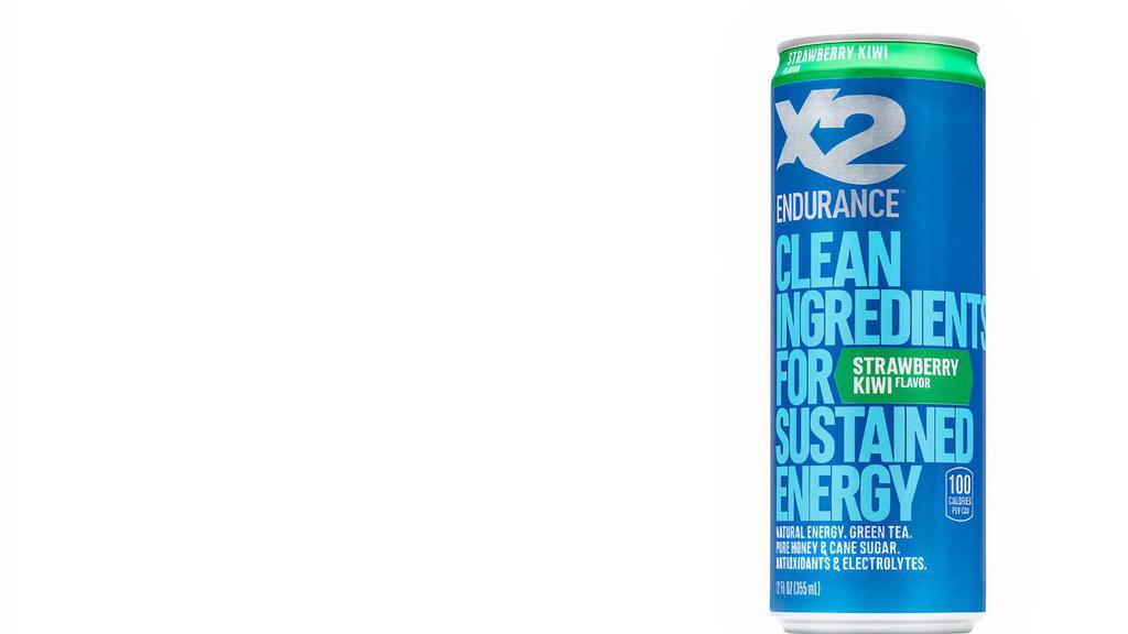 X2 Endurance™ Clean Energy Drink - Strawberry Kiwi (100 Cals) · •SUSTAINED ENERGY: X2 ENDURANCE provides long-lasting energy with only clean ingredients and a great taste. •CLEAN INGREDIENTS: X2 uses only clean ingredients like natural caffeine and antioxidants from green tea, and four natural sugars, including pure honey and cane sugar. •NO CRASH: Natural caffeine with fast and slow acting sugars provide long-lasting energy with no crash or jitters. •GREAT TASTE: X2 is non-carbonated and slightly sweetened making it great for any occasion