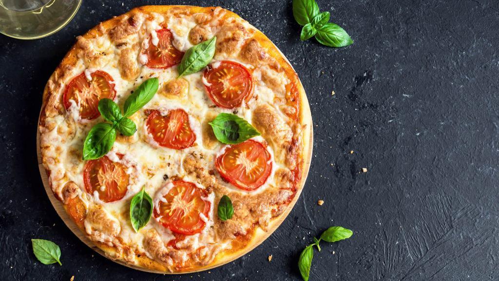 Margherita Pizza · Fresh, hand-tossed pizza with slices of tomatoes and chopped basil.