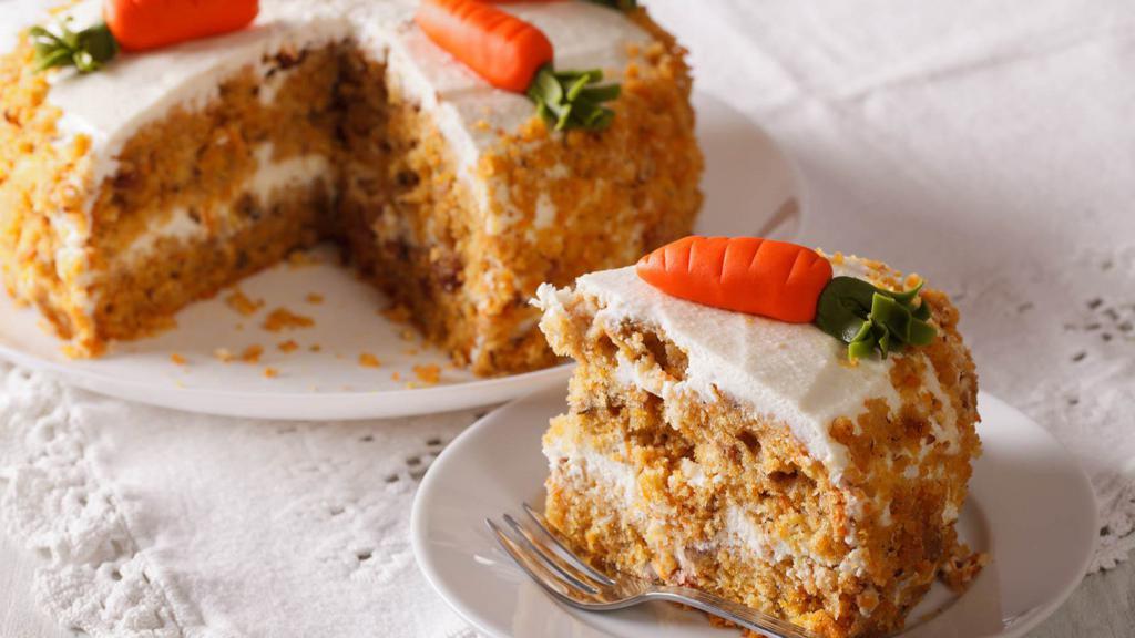 Carrot Cake · Fresh slice of moist carrot cake.