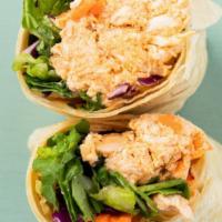 Buffalo Chicken · Shredded Buffalo Chicken, Gorgonzola Cheese, Mixed Greens, Cucumber, Carrots, wrapped in a t...