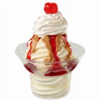 Peanut Butter & Jelly Sundae · Vanilla Custard topped with REESE'S Peanut Butter Sauce & Strawberry Topping.
