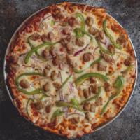Sausage Pizza · Sausage, green peppers, red onions, marinara sauce and mozzarella,