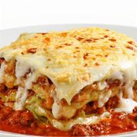 Meat Lasagna · Ground lean beef and ricotta cheese topped with our marinara sauce and melted mozzarella.