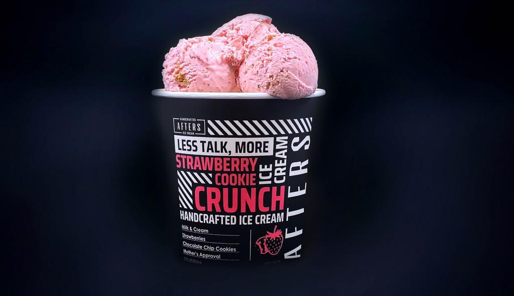 Strawberry Cookie Crunch Quart · classic strawberry ice cream with chocolate chip cookies.. lots of them [prepacked]