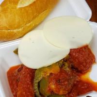 Sausage And Meatball Hot Plate (Not A Sandwich) · ITALIAN ROLL ON SIDE 
with cooked bell peppers and provolone cheese.