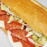 Pepperoni And Cheese Cold Sandwich · Lettuce, tomato, mayonnaise and mustard.