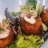 Takoyaki (3Pcs) · Japanese octopus balls deep fried with takoyaki sauce, mayonnaise and bonito flakes