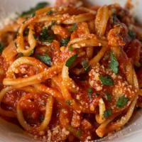 Bucatini Amatriciana · guanciale + tomato + chili + pecorino  (gluten free pasta available upon request)