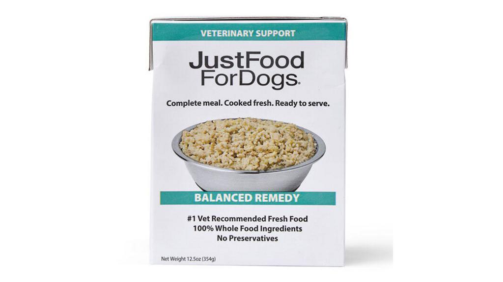 Pantry Fresh Rx Balanced Remedy 12.5 Oz · Our PantryFresh Vet Support Balanced Remedy Diet is designed to support your dog's digestive health. The simplicity of this diet — one protein source (ground turkey), a single starch source (rice), and low-fat levels — is among the list of reasons that veterinarians recommend Balanced Remedy. This isn't your ordinary gastrointestinal dog food. This is real food for real good dogs. No other low-residue dog food can compare with the fresh whole ingredients that make up our Balanced Remedy Diet. And thanks to its innovative “Tetra Pak” packaging, every PantryFresh meal can be stored unopened on the shelf for up to two years, making it the perfect option when traveling or boarding your dog. Refrigeration is required after opening.

Ask your veterinarian how the nutrition in Balanced Remedy can support your dog's gastrointestinal health.

*The PantryFresh Vet Support Balanced Remedy Recipe is a low-fat diet, but it is higher in fat than our frozen Balanced Remedy. If your dog has been eating the frozen Balanced Remedy, please review with your veterinarian to see if our PantryFresh Balanced Remedy is still appropriate for your dog.