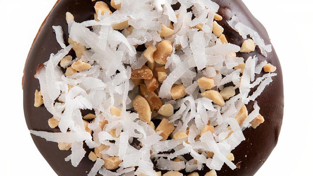 Coconut Island Bliss · Chocolate icing with chopped peanuts & shredded coconut