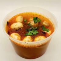 Tom Yum Soup · Thailand’s famous soup prepared with mushrooms lemongrass, green onions, kaffir lime leaf, c...