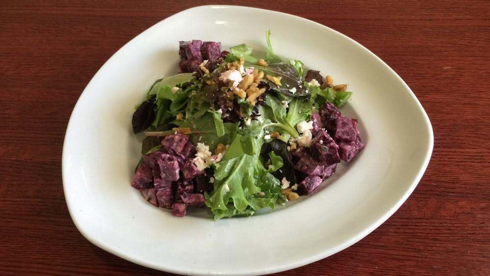 Beet Salad · Roasted beets, herbs, finely chopped garlic, walnuts tossed with olive oil and lemon juice.