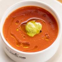 Tomato Basil Shorba · Indian tomato soup with a western twist.