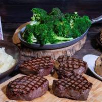Top Sirloin Steak Family Meal · (4) 8oz Top Sirloin Center-Cut, Home-Style Mashed Potatoes or Rice, Fresh Broccoli with Garl...