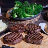 Filet Mignon Family Meal  · (4) 6oz Filet Mignon, Home-Style Mashed Potatoes or Rice, Fresh Broccoli with Garlic Butter,...