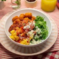 Mexican Farmhouse Bowl · 2 eggs, tater tots, chorizo, pico de gallo, queso, jalapeno lime aioli