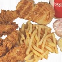 4 Chicken Combo · Mr. Chicken Toast, Fries, 1 Sauce, Coleslaw, and Fountain drink.