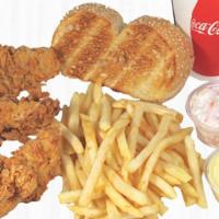 3 Chicken Combo · Mr. Chicken Toast, Fries, 1 Sauce, Coleslaw, and Fountain drink.