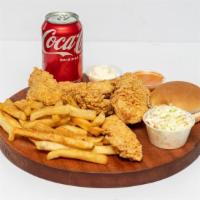 5 Tenders Meal · Five tenders served with small bun, garlic sauce French fries and medium drink.