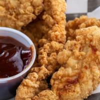 Chicken Tenders · Crispy on the outside and tender on the inside. Served with sweet honey mustard and tangy BB...
