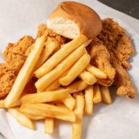 Chicken Strips · 5 Pieces, fries ,roll and medium soda