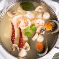 Seafood Soup (20 Oz.) · Shrimps, squid, mussels, fish, scallop,mushroom, lemongrass, lime juice, fresh chili.