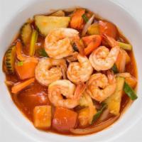 Pad Pui Wan (Sweet & Sour) · Sautéed pineapples, onions, tomatoes, zucchini, carrots, and bell peppers, in a Thai sweet a...