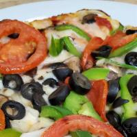 Small Vegetarian · Mushrooms, bell peppers, onions, tomatoes, and olives.