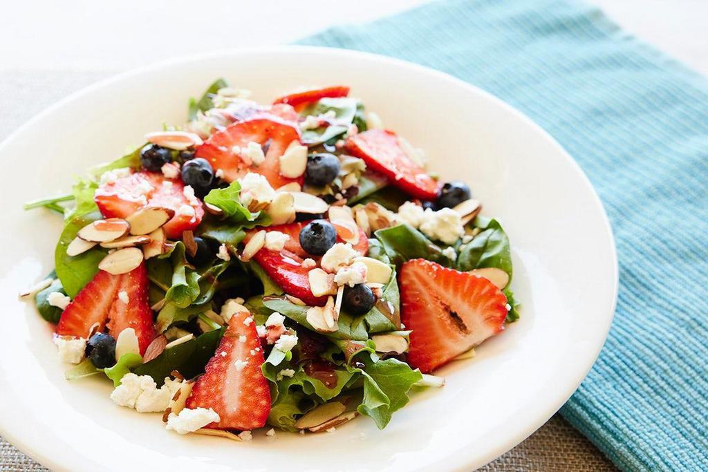 Very Berry Salad · Mixed greens, goat cheese, sliced strawberries, blueberries and sliced almonds with a fat free raspberry vinaigrette.