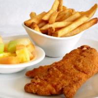 Kids Chicken Strips · Chicken Strips (2) with choice of 2 sides and a drink.