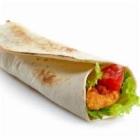 Breaded Chicken Burrito · Breaded chicken filled with rice, beans, mild salsa, melted mixed cheese, sour cream and pic...