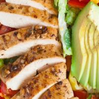 Chicken Salad · Green salad of romaine lettuce and croutons dressed with lemon juice, Italian Dressing and R...