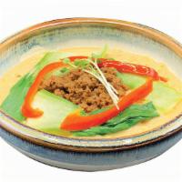 Tantan Ramen · spicy miso pork, bok choi, red bell pepper, radish sprout, miso sesame chicken broth.