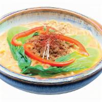 Spicy Tantan Ramen · spicy miso pork, bok choi, red bell pepper, radish sprout, miso sesame chicken broth - SPICY